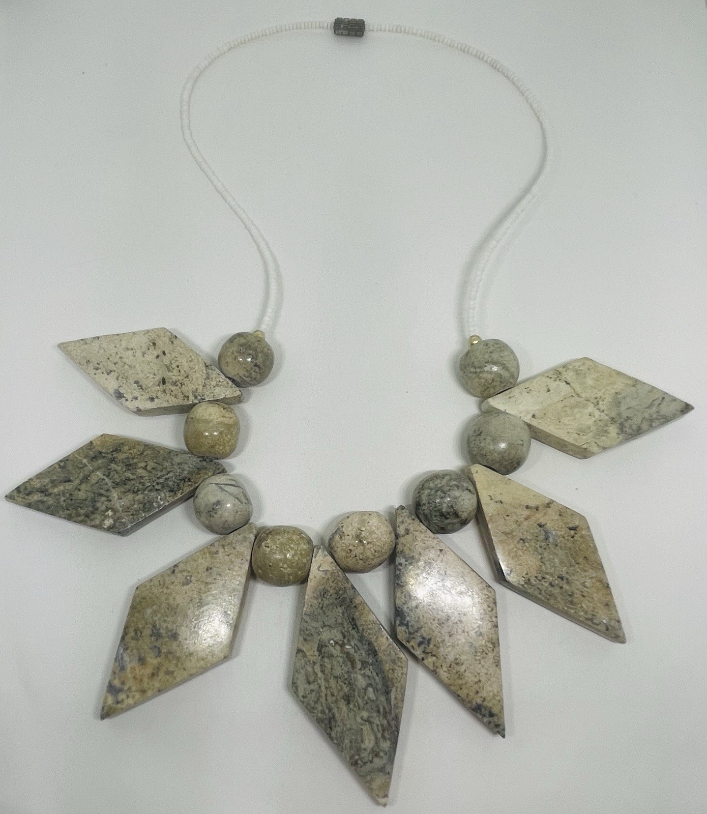 Dendritic Jasper Natural Stone Vintage Bib Festoon Statement Necklace Geometric