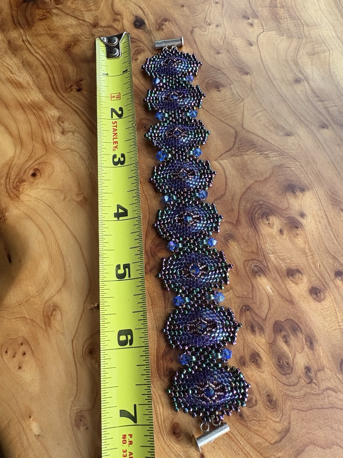 Peacock Blue Purple Bohemian Crystal Glass Bead Mesh Bracelet Handmade Treasure