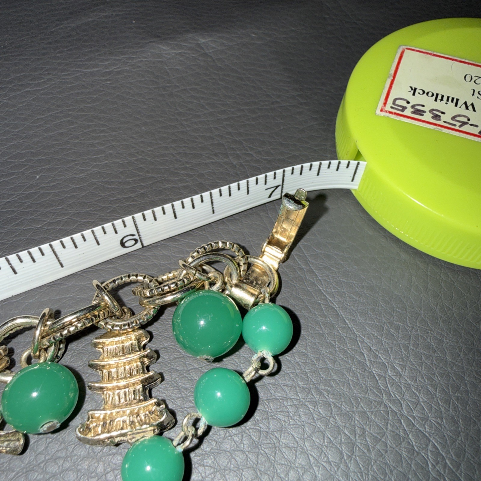 Vintage Gold Tone Asian Bracelet With Green Beads. Possible Free People 7 In