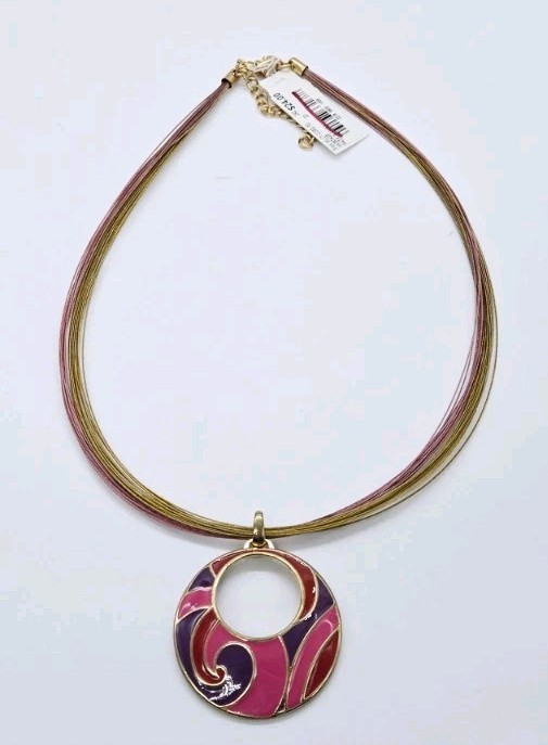 Red Purple Pink Enamel Pendant Wire Necklace Style & Co Layered NWT 20 in