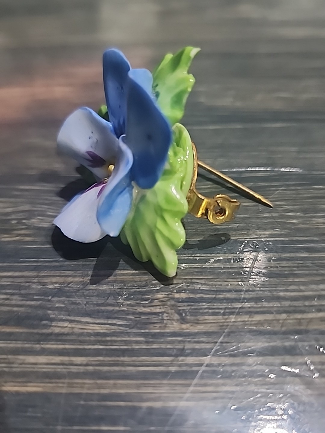 Royal Adderley Bone China Floral Blue Violet Pansey Brooch/Pin Made In England