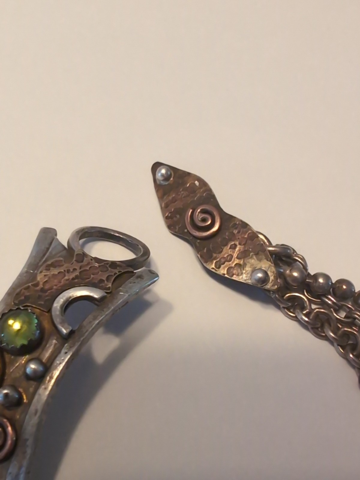Vintage Sterling Mixed Metal Amethyst Peridot Toggle Bracelet