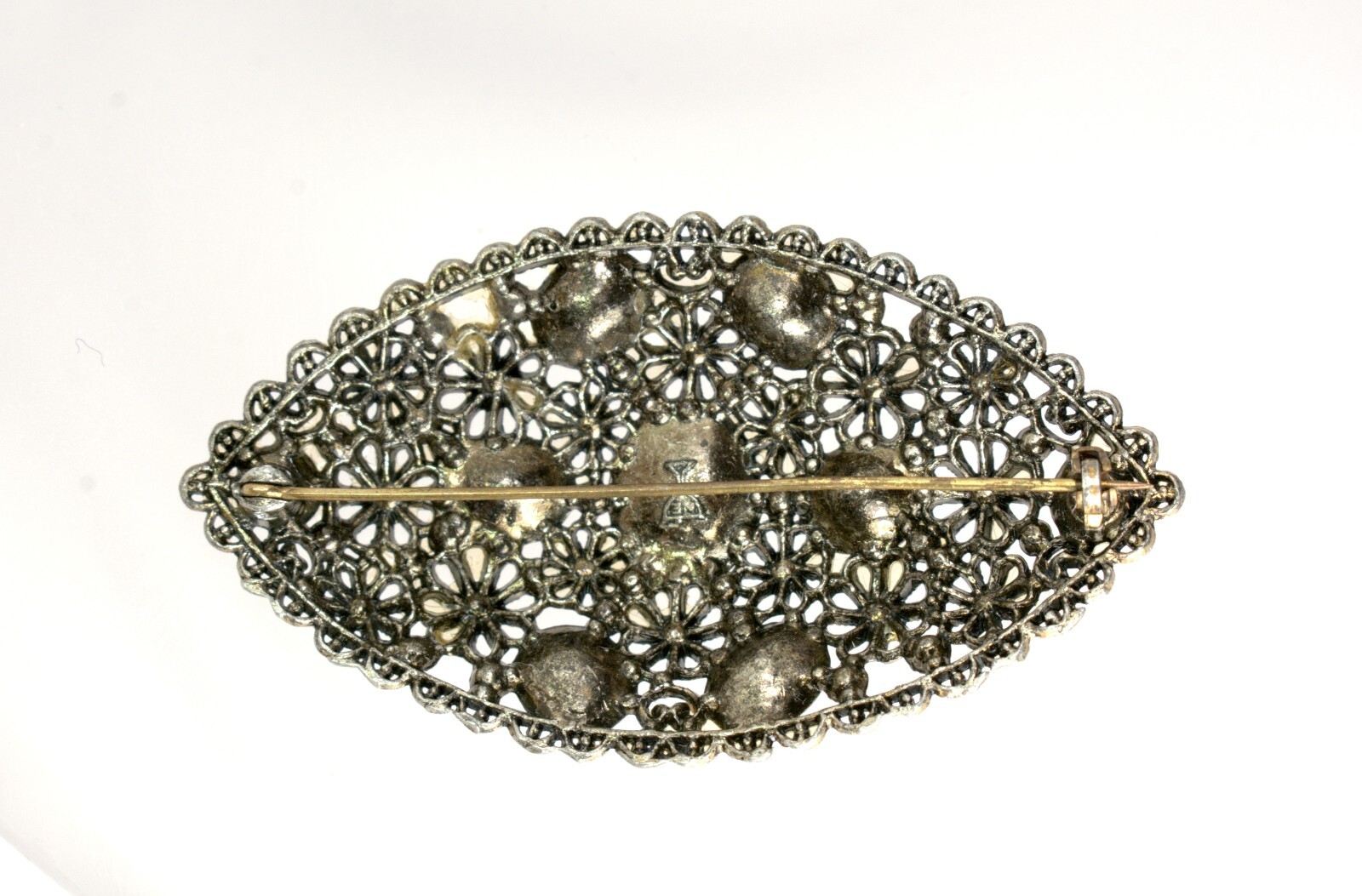 New England Glass Works Brooch Pin Czech Glass Rhinestones, Floral Art Nouveau 1