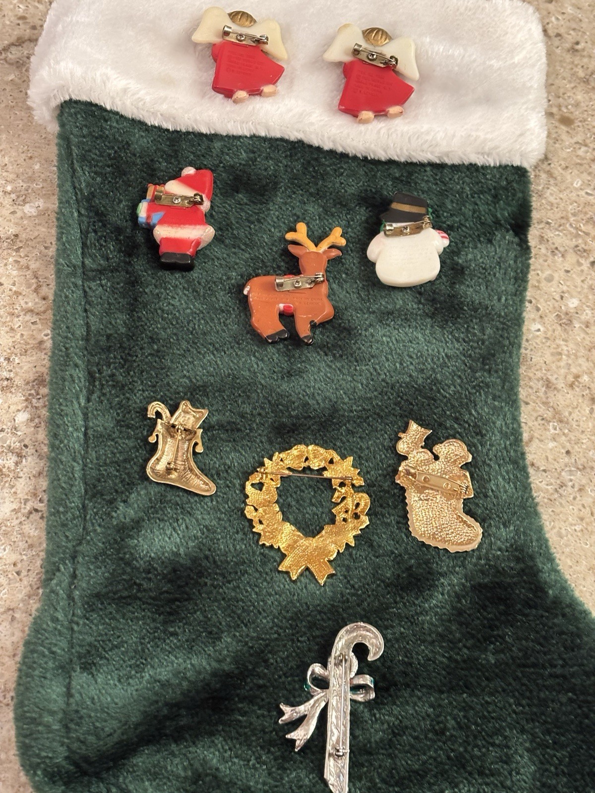 Vtg Collection Of 9 Christmas Pin/Brooches Gold Plate Enamel Fun World Plastic