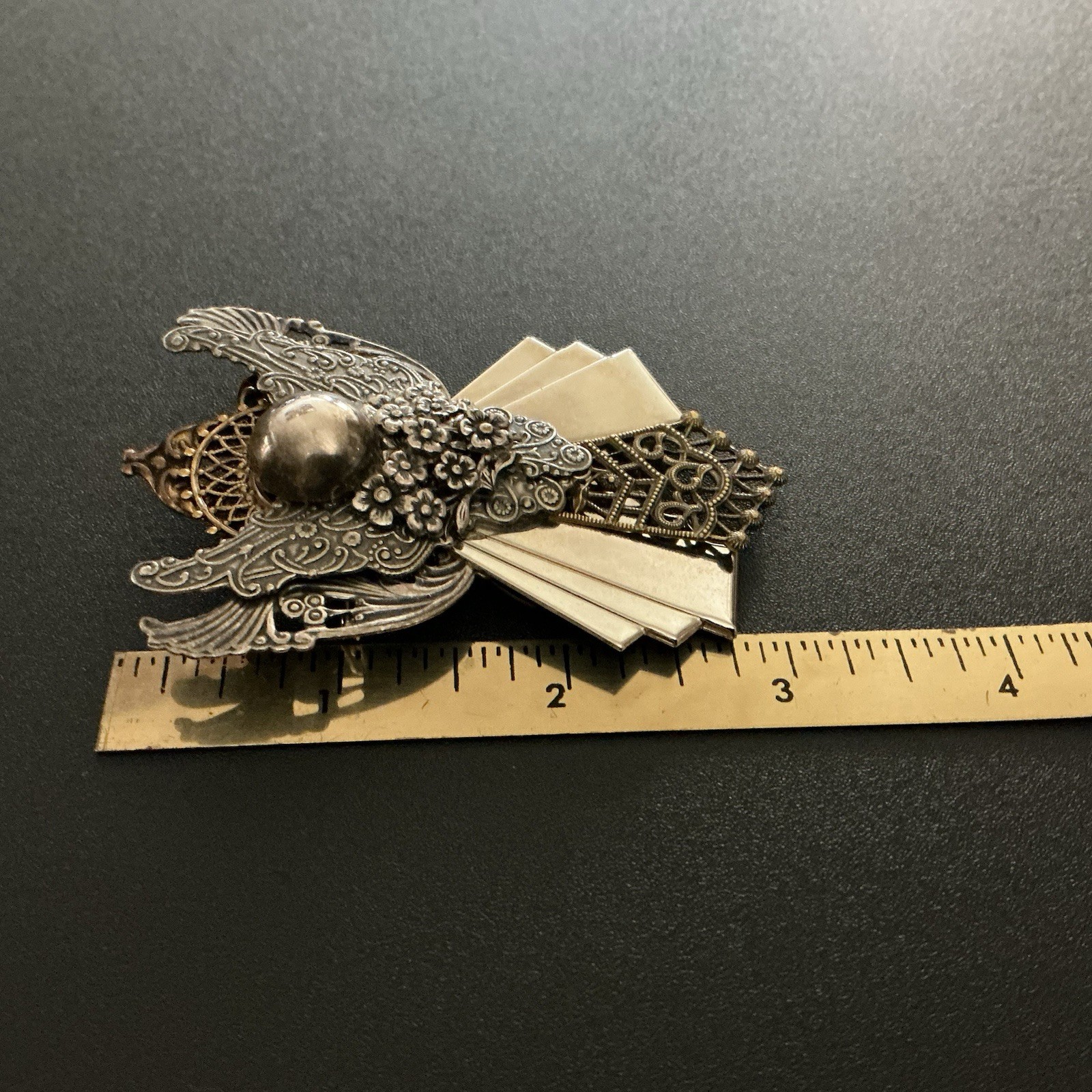 Vtg Brooch SilverT Angel 3” L 2-1/4” W Signed By Artist 1997 Memorial Ethereal