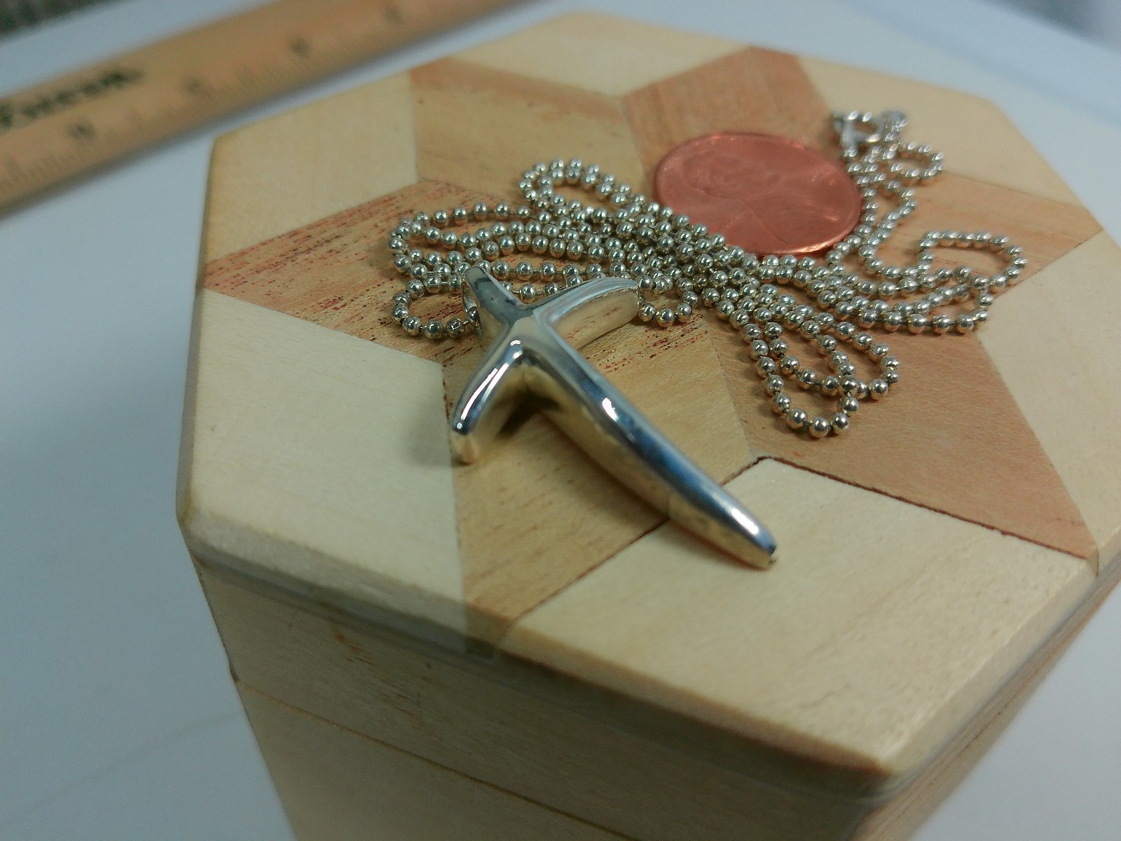 Vtg Modernist Religious Angled Cross Pendant Sterling Silver Chain 22″ Necklace