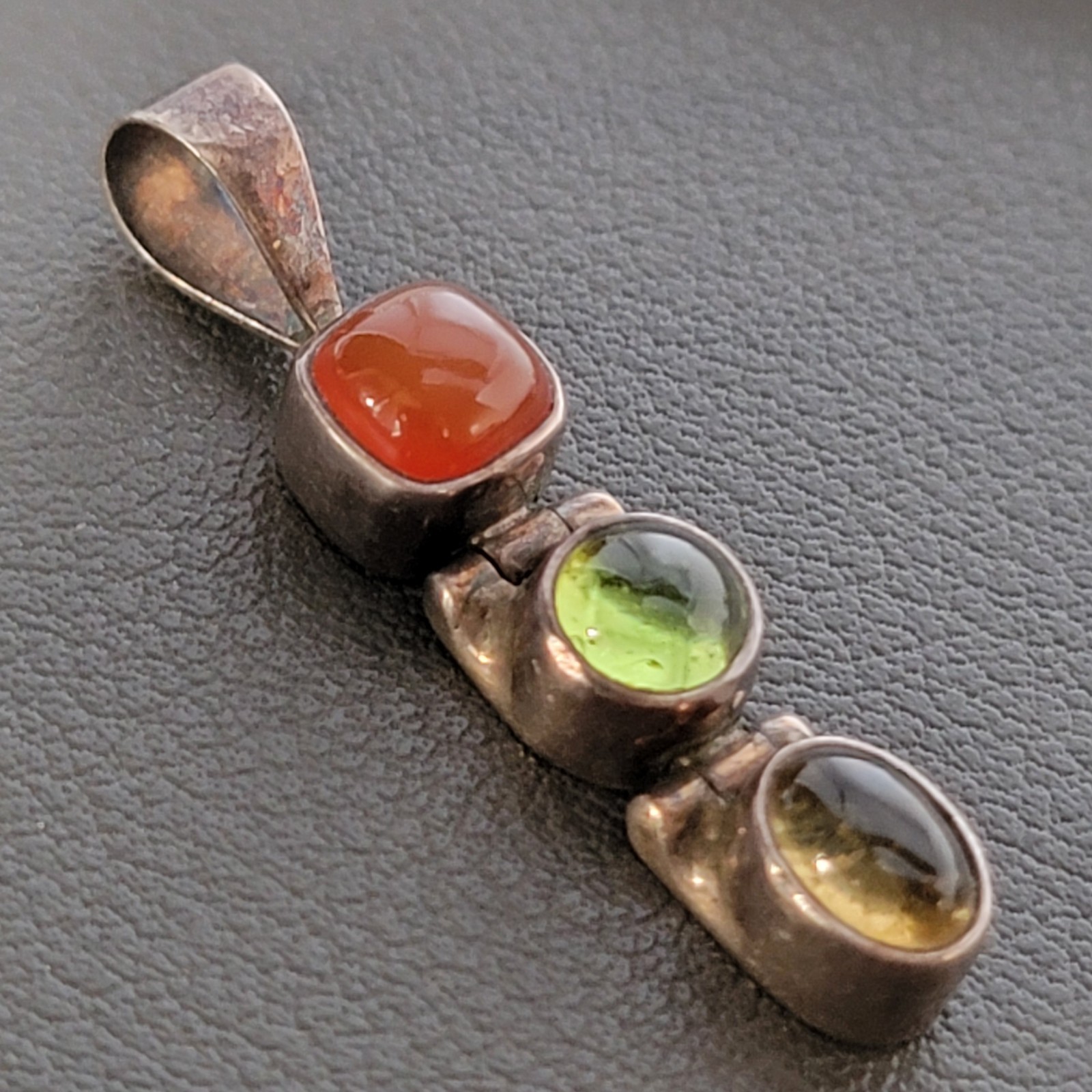 Sterling Silver Multi Stone Pendant 925 Vintage Articulated Hinged Stations