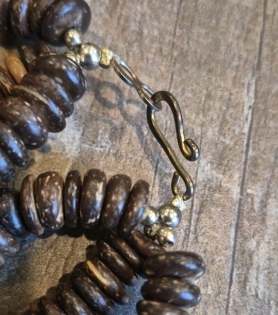 Vtg Artisan Handcrafted Triple Strand Earth Tone Beaded Necklace, Hook Closure