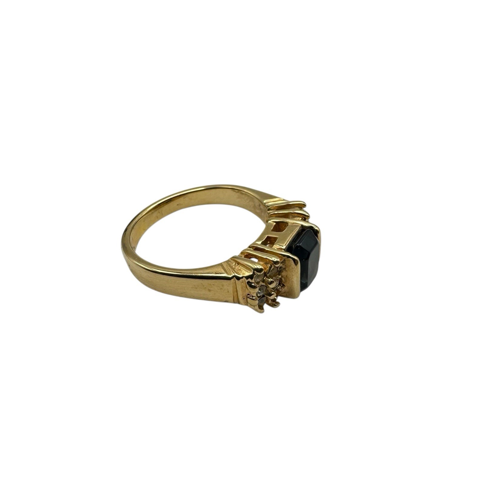 18k GE Ring Gold Electroplate Blue Rectangle w/ small white stones Size 8