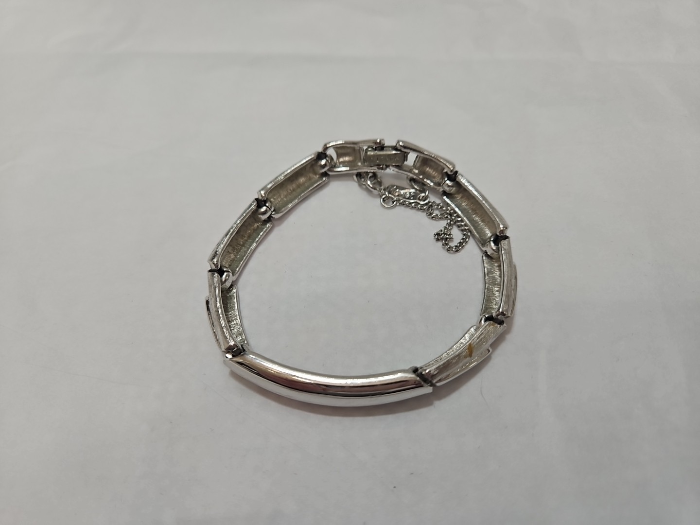 Vintage Monet Bracelet Silver Tone Chunky with Box Clasp Safety Chain