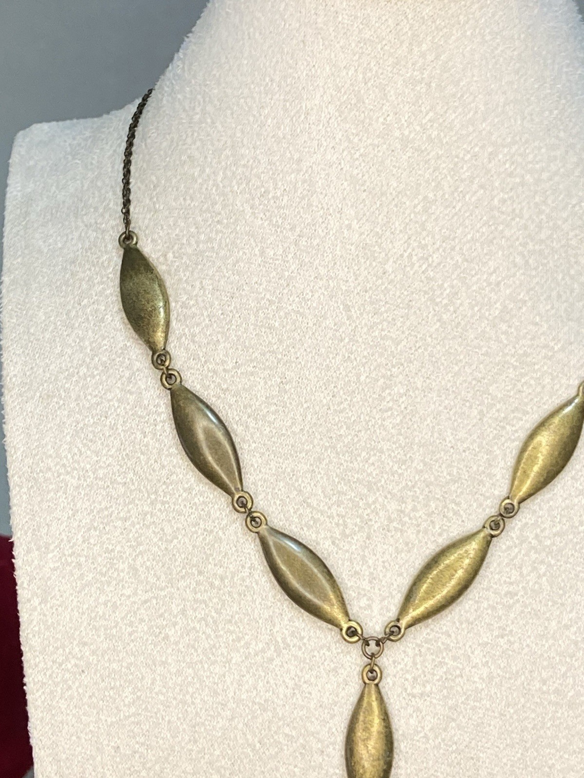 Vintage Style Brass Y-Necklace – Marquise Link Drop Statement Jewelry Gold Tone