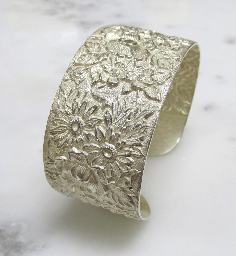 S.Kirk & Son Floral Design Sterling Silver Cuff Bracelet ~ 44g ~ 13-A755