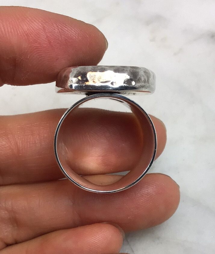 VTG ATI Large Sterling Silver Onyx Ring Size 8.25-8.5 Mexico 14.03 Grams