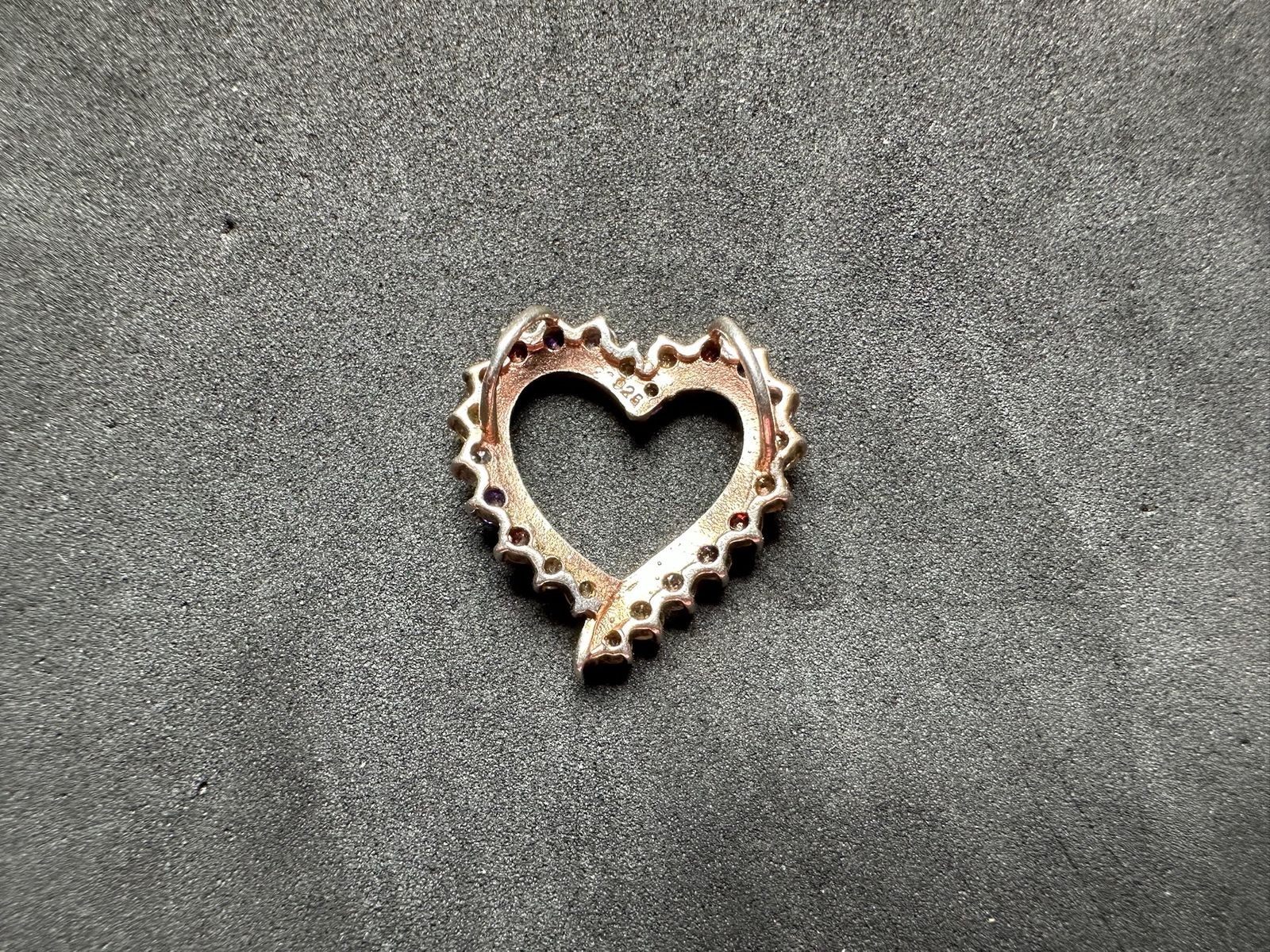 2.27g Vintage Sterling Silver 925 Heart Pendant Multi Color Round Sparkling M