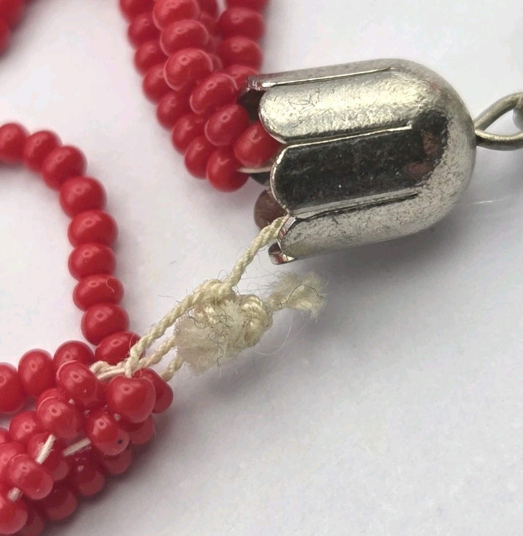 4 Vintage Red Necklaces Beaded Acrylic Glass Rhinestone 1 Signed 1 From Japan