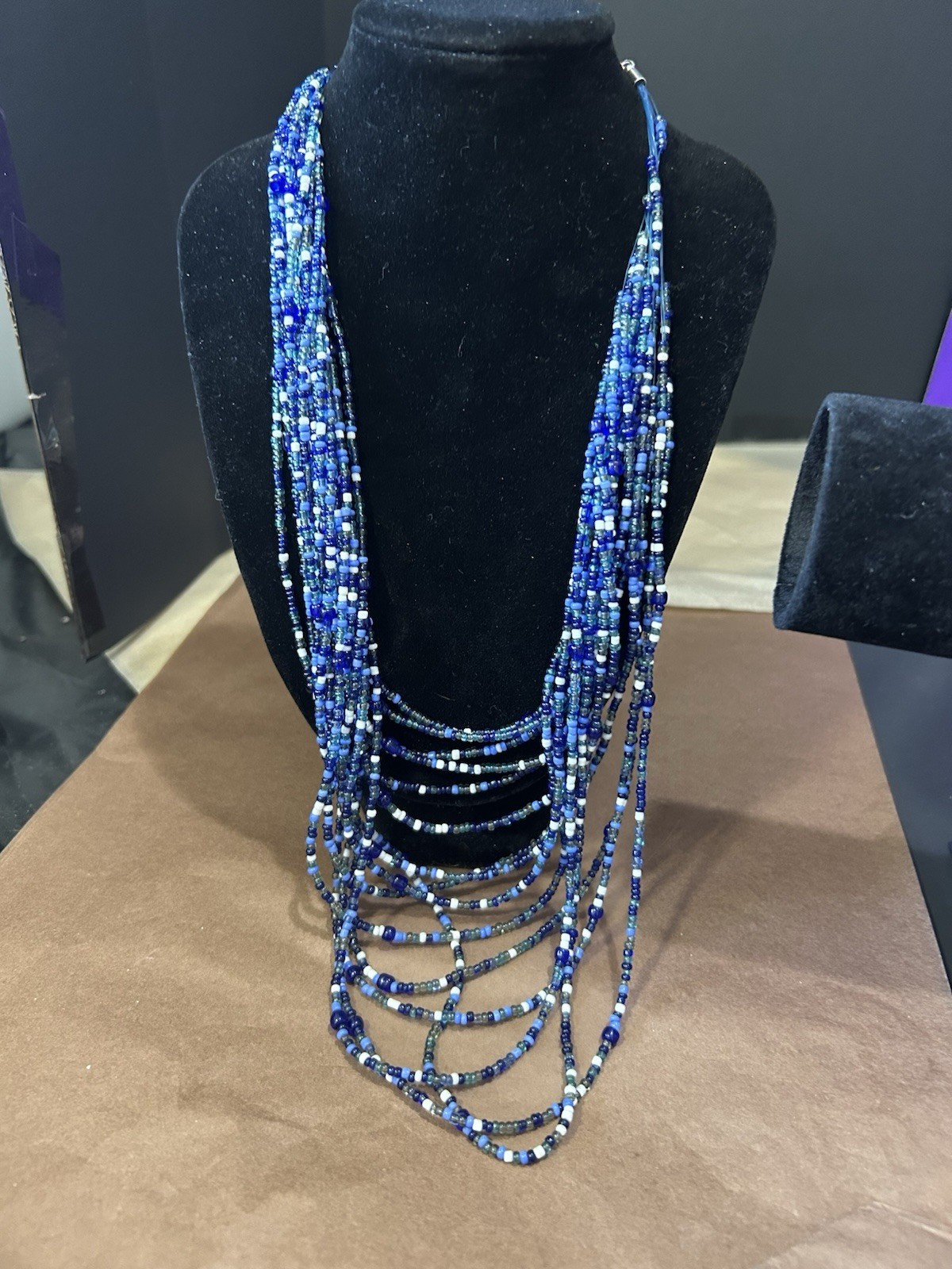 Blue And White Vintage AVON Beaded & Natural Stones Necklace