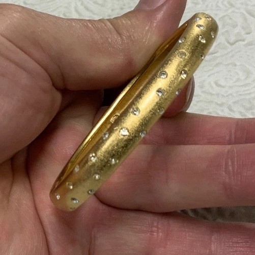 Vintage Swarovski Swan Gold Tone Signed Crystal Pave Hinged Bangle Bracelet