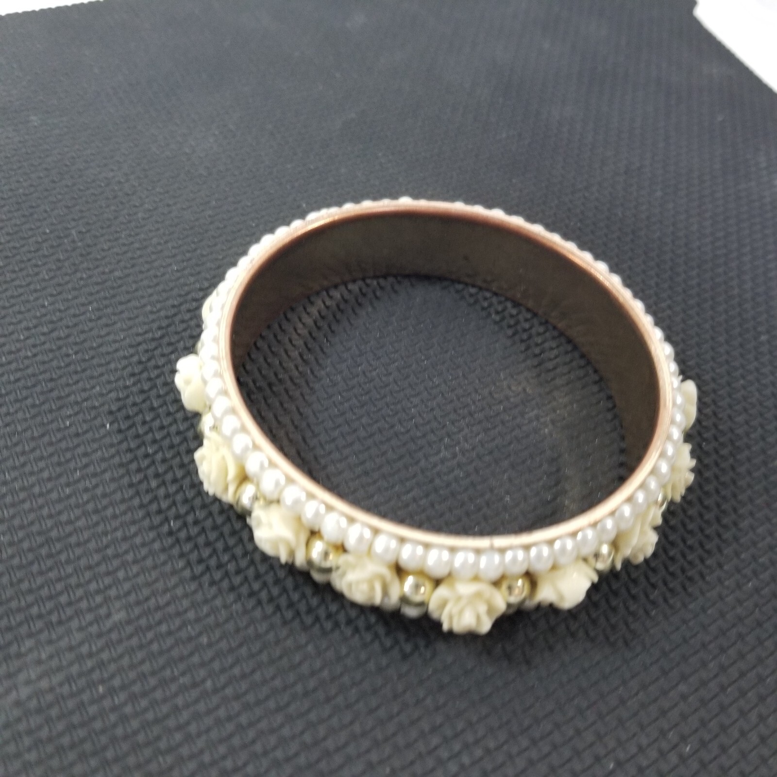 Faux Pearl Bracelet Flowers Vintage Statement Bangle