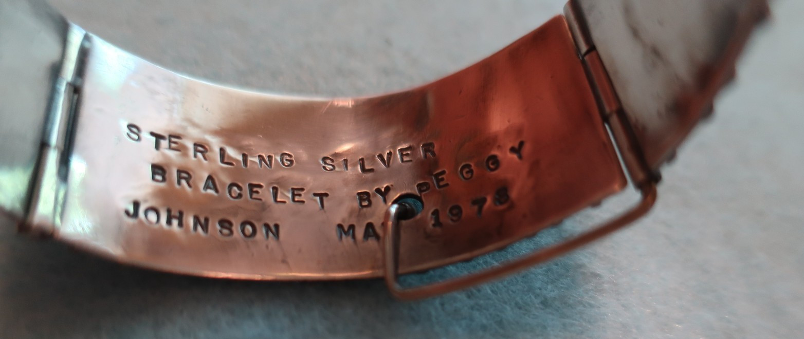 Vintage Segmented Sterling Cuff Bracelet; Made in USA by Peggy Johnson, May 1978