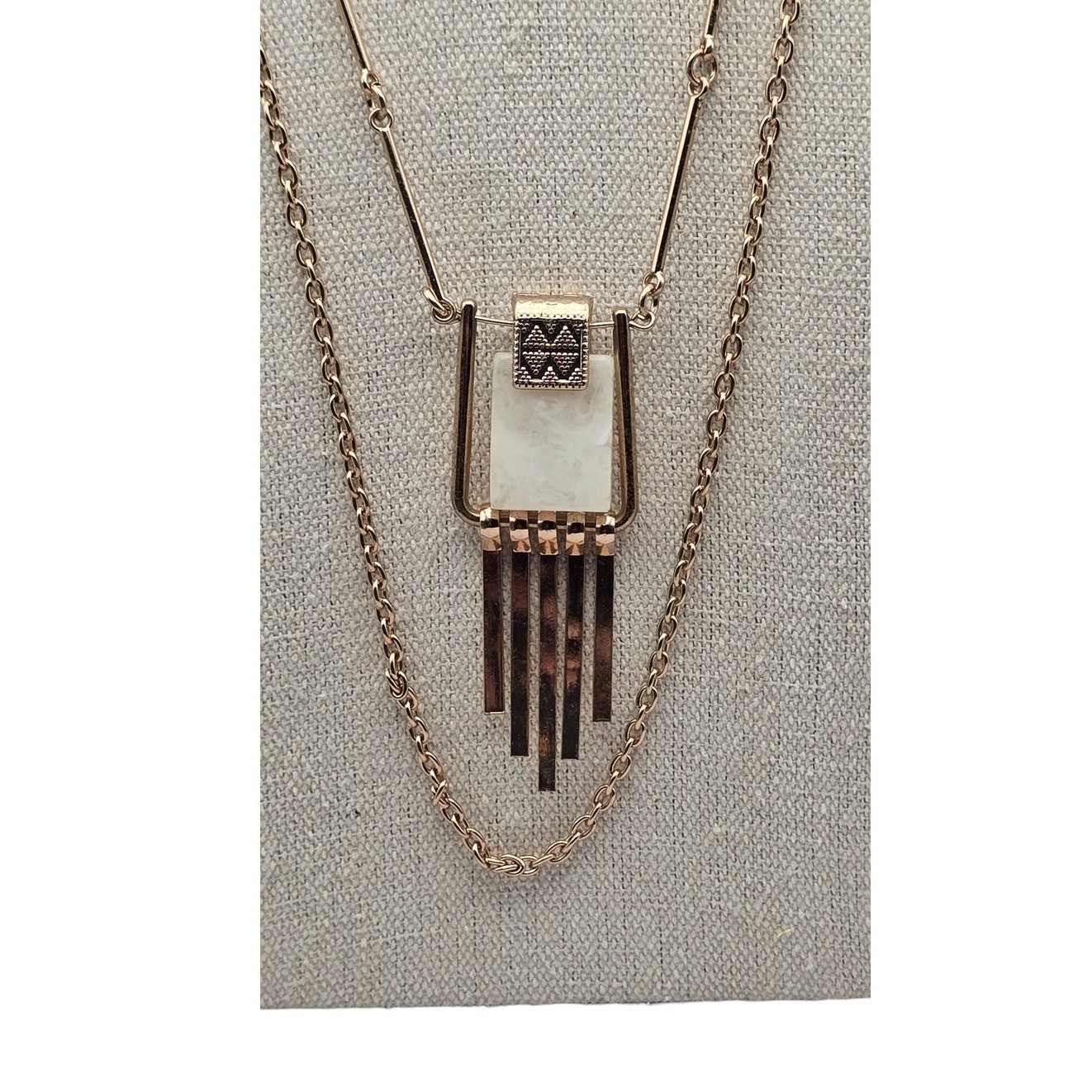 Fringe Layered Multi-Strand Geometric Pendant Vintage Necklace