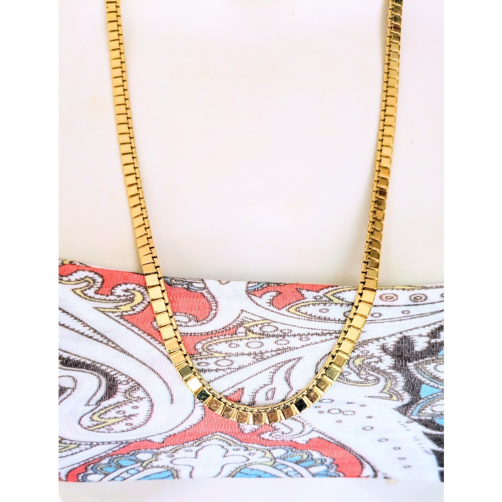 70s Vintage MONET Necklace Gold Plated Flat Square Articulated Link Chain 24″