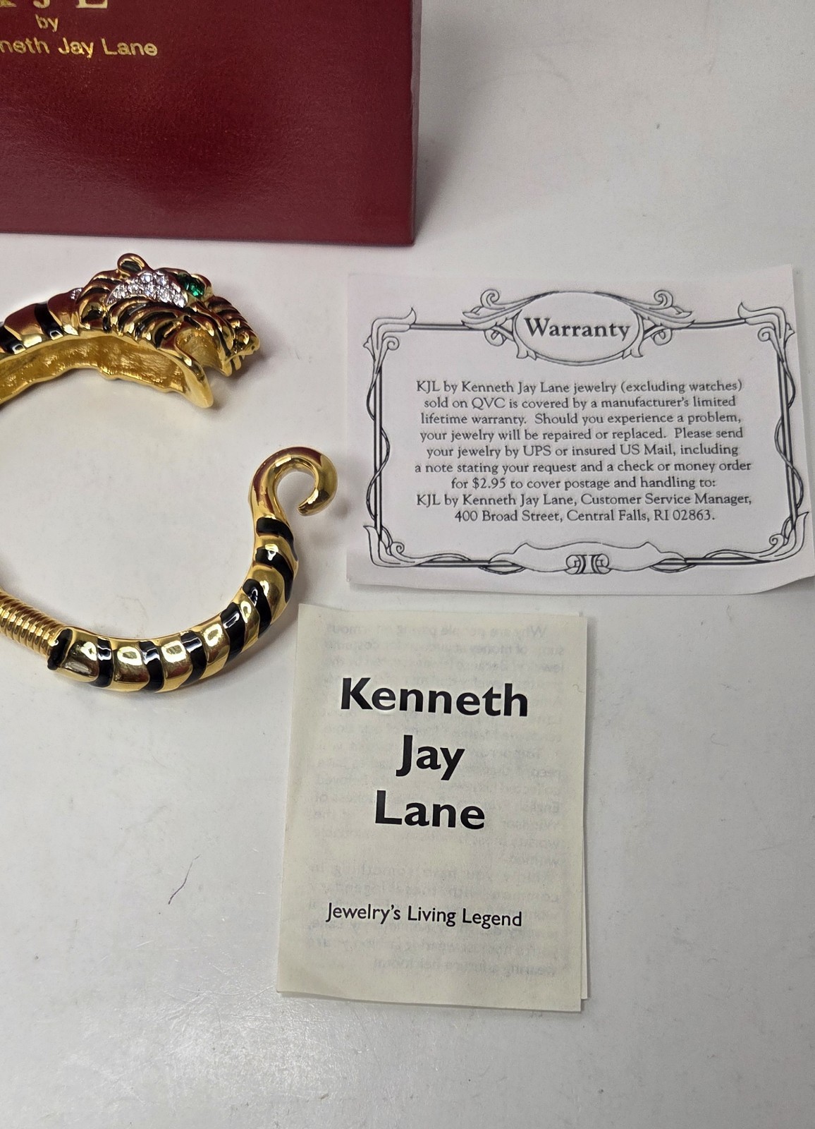 Kenneth J Lane KJL Raja Tiger Enamel & Crystal Bracelet Signed With Box & Papers