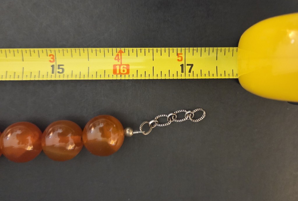 Vintage Resin Amber Necklace Orange Brown. Sterling Silver 925 clasp. 17″ w/bag