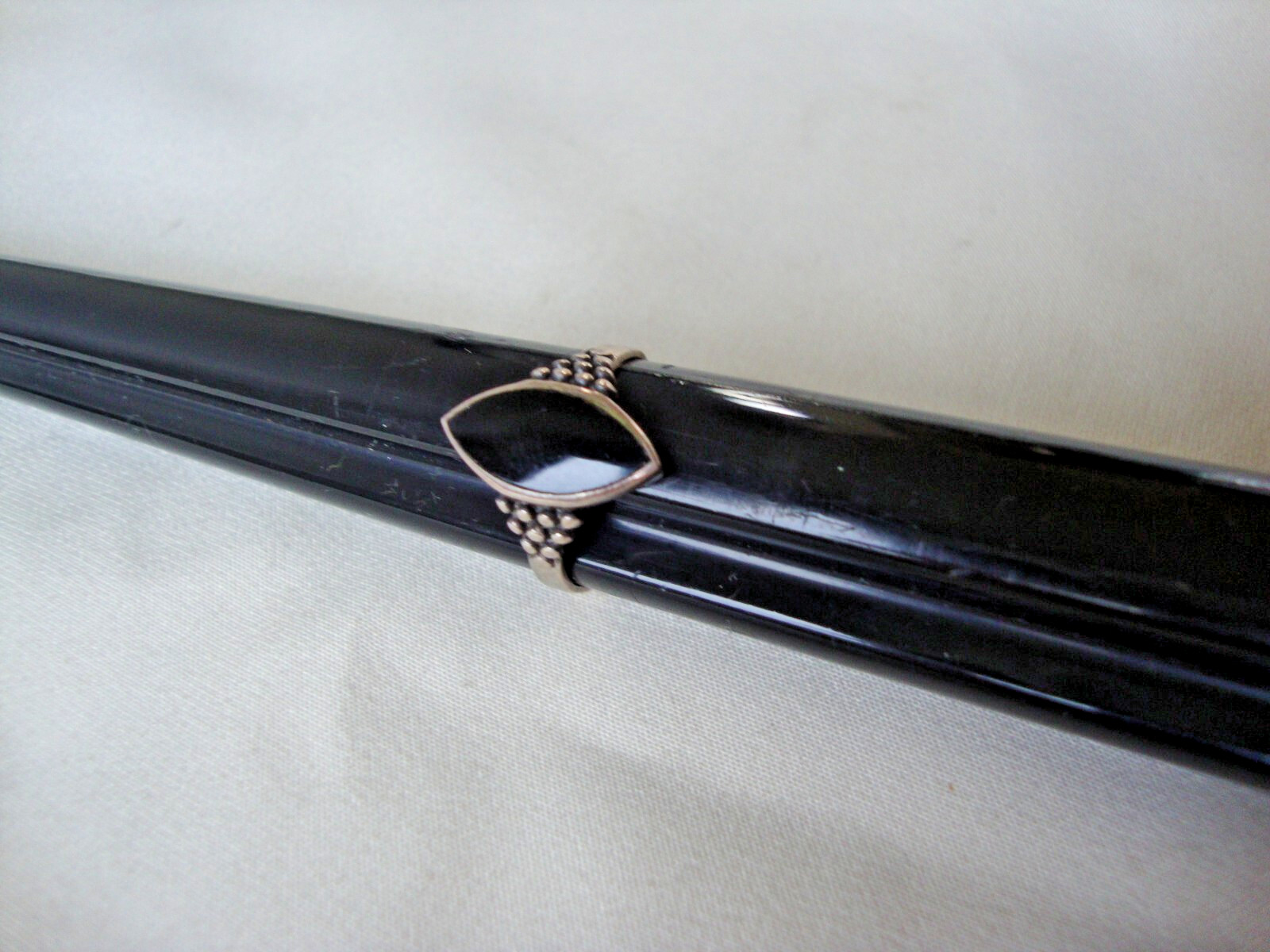 VINTAGE INLAID LOZENGE BLACK ONYX BEADED TEXTURED RING SILVER STAMP 925 SZ 7
