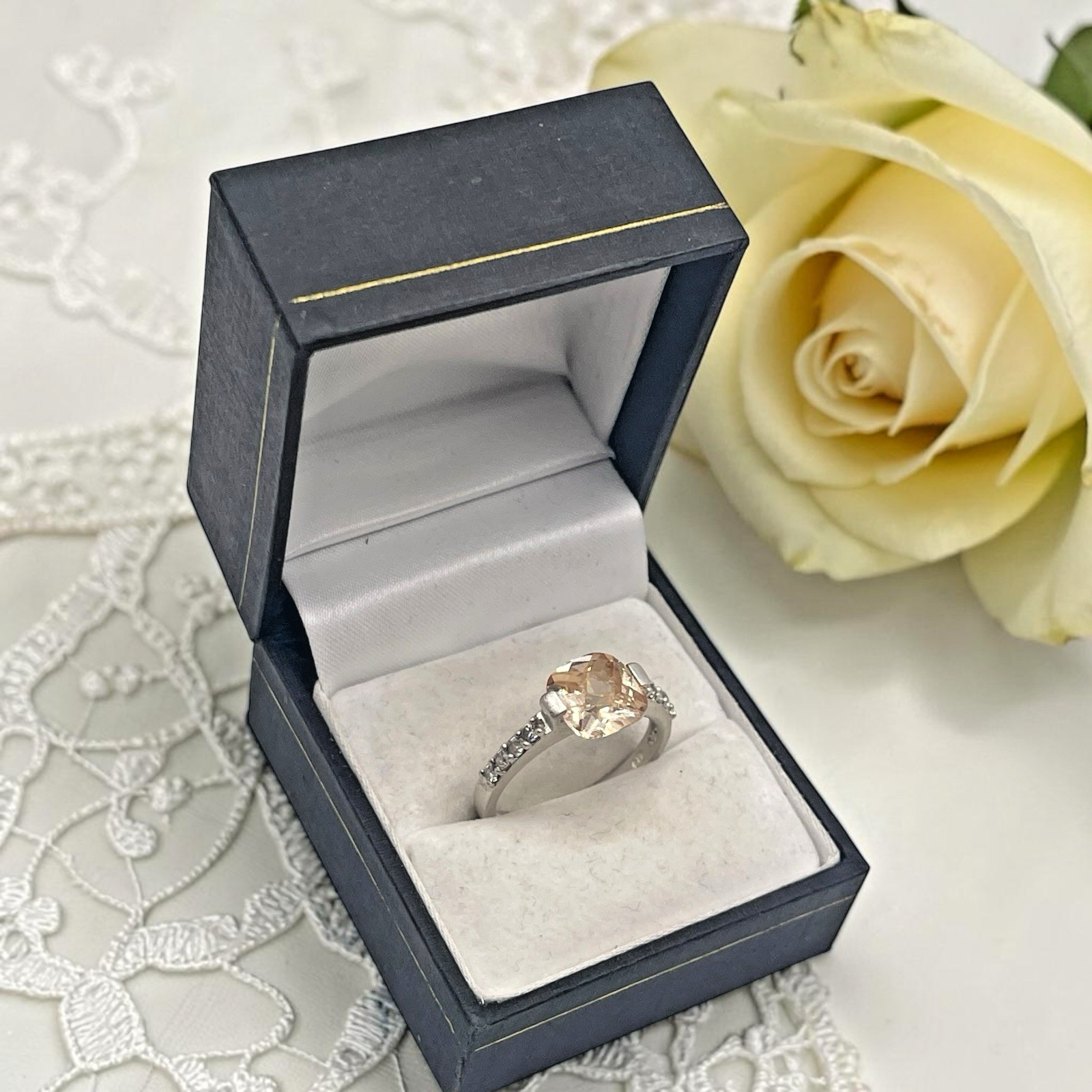 Pale Yellow Citrine CZ w/ Accents 925 Sterling Silver Cocktail Ring, size 8.25