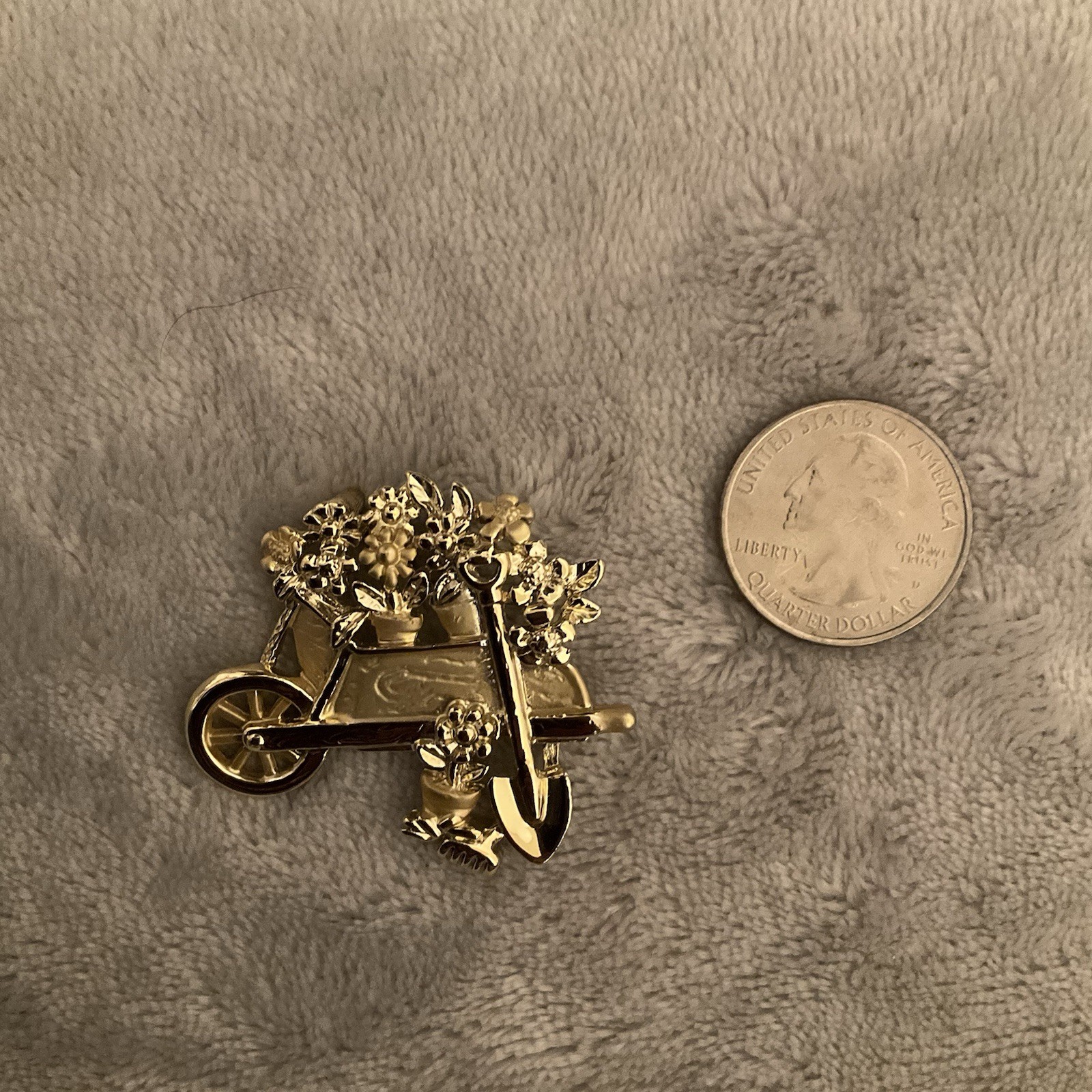 AJC Jewelry Bright Gold Tone Flower Wheelbarrow Brooch
