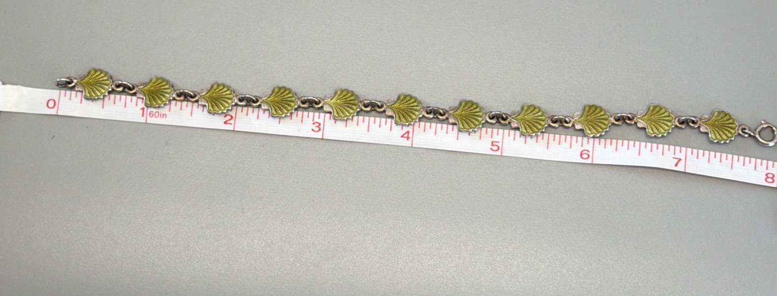 VOLMER BAHMER Denmark Sterling Silver 925 Lime Green Enamel SeaShell Bracelet