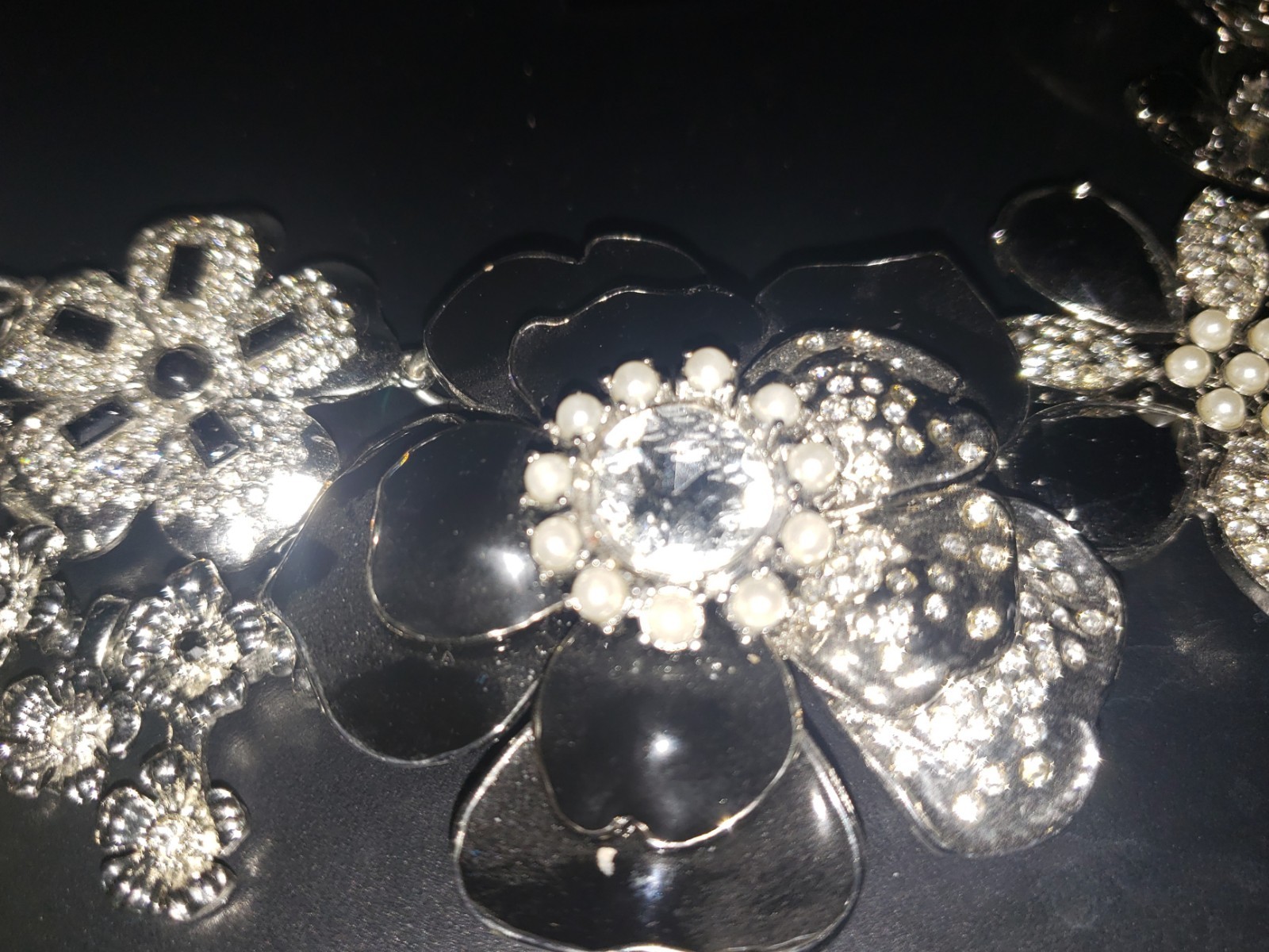 White House Black Market Statement Necklace Floral Chunky w Rhinestones WHBM NEW