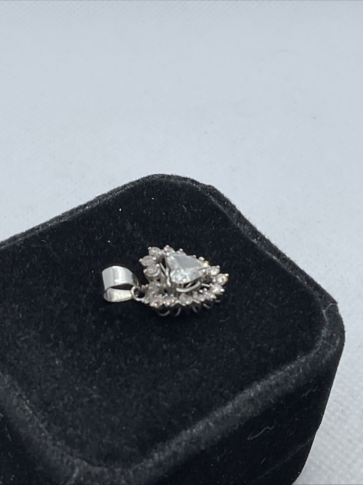 VINTAGE HANDMADE 8K White Gold Solitaire Diamond w/Accents Pendant & 11K Lock