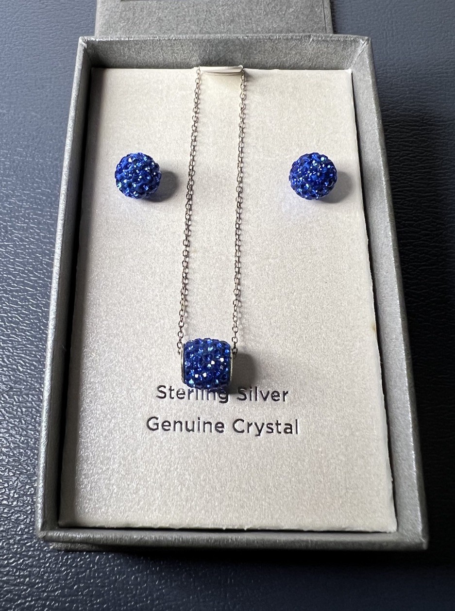 Crystal*ology Sterling Silver Blue Crystal Necklace & Stud Earring Set GS#8