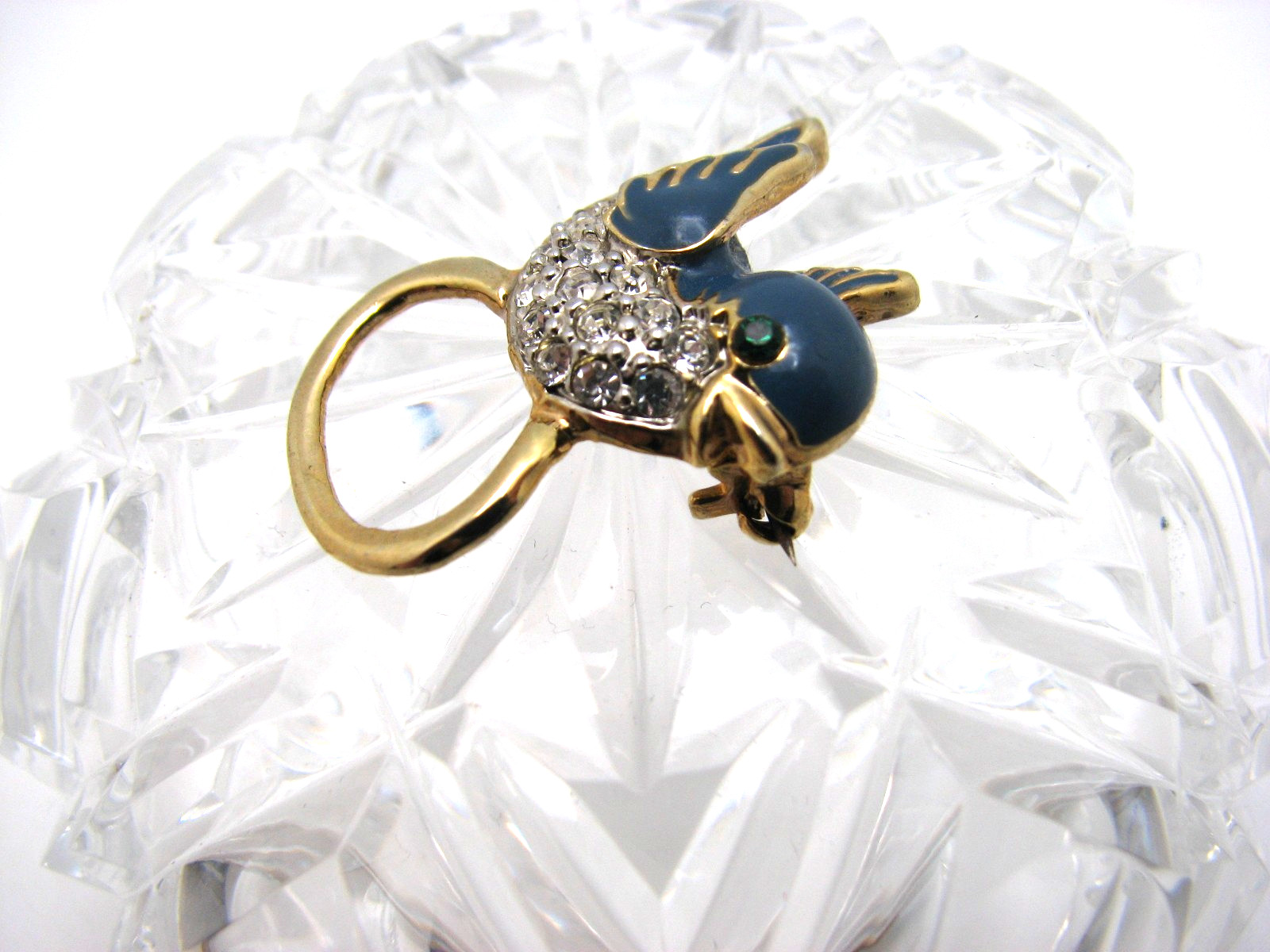 Vintage Enamel & Pave Crystal Bluebird of Happiness Charm/Eyeglass Holder Pin