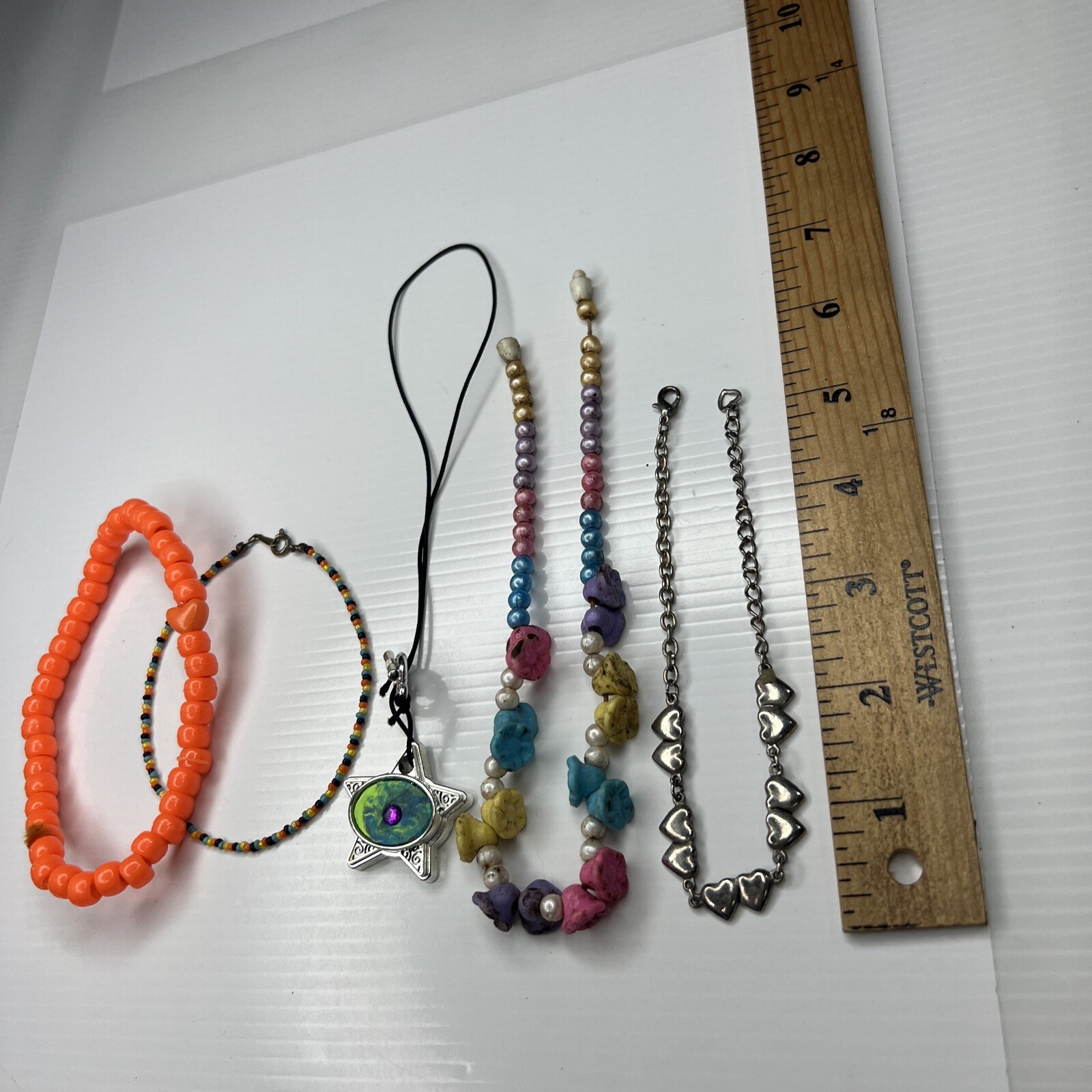 H7 Lot Beaded Resin Multicolor Rainbow Hearts Flowers Stars Retro Necklaces