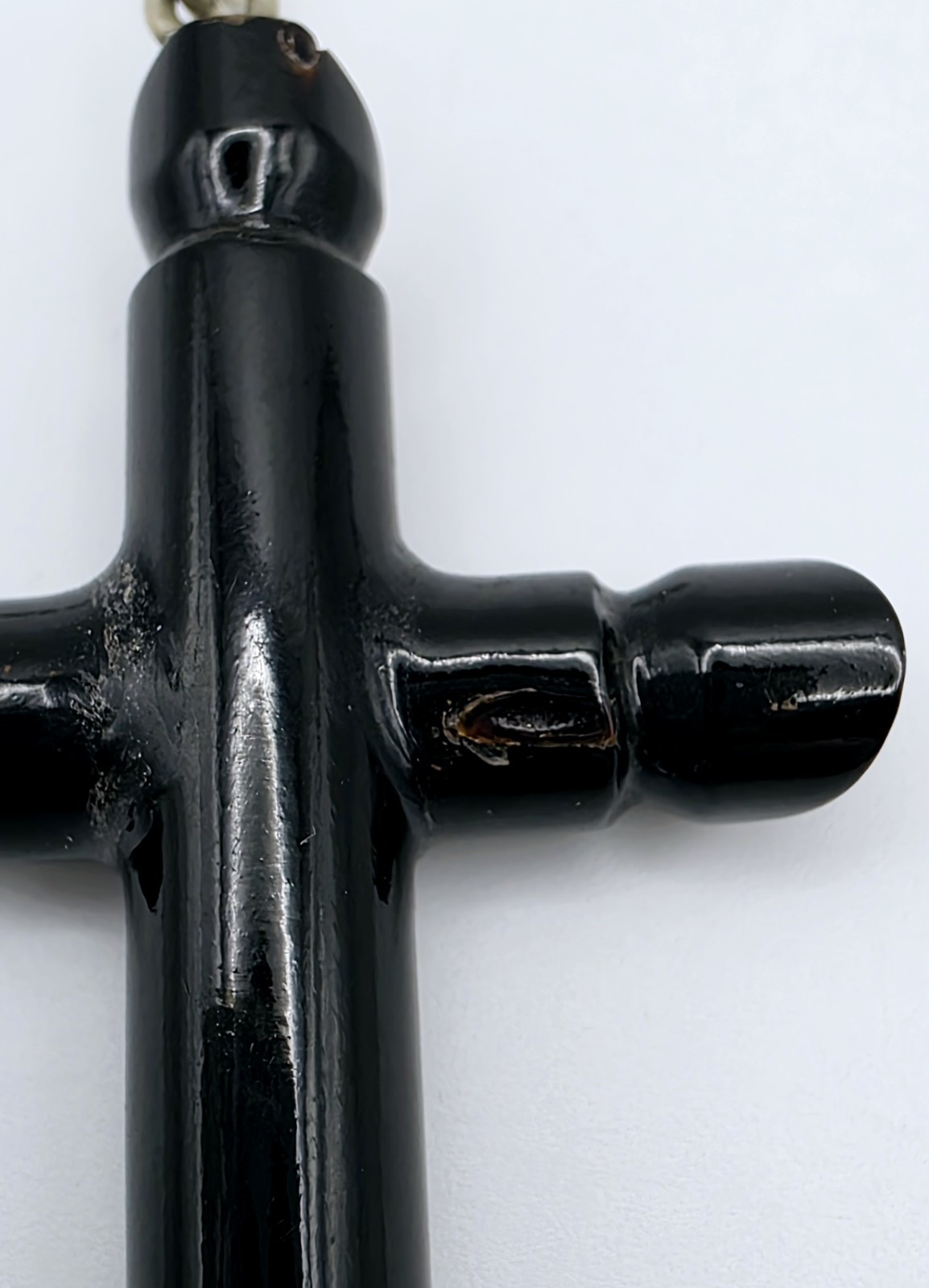 Vtg 70s Mexican Black Coral Cross Pendant Necklace Hand Carved Boho Artisan