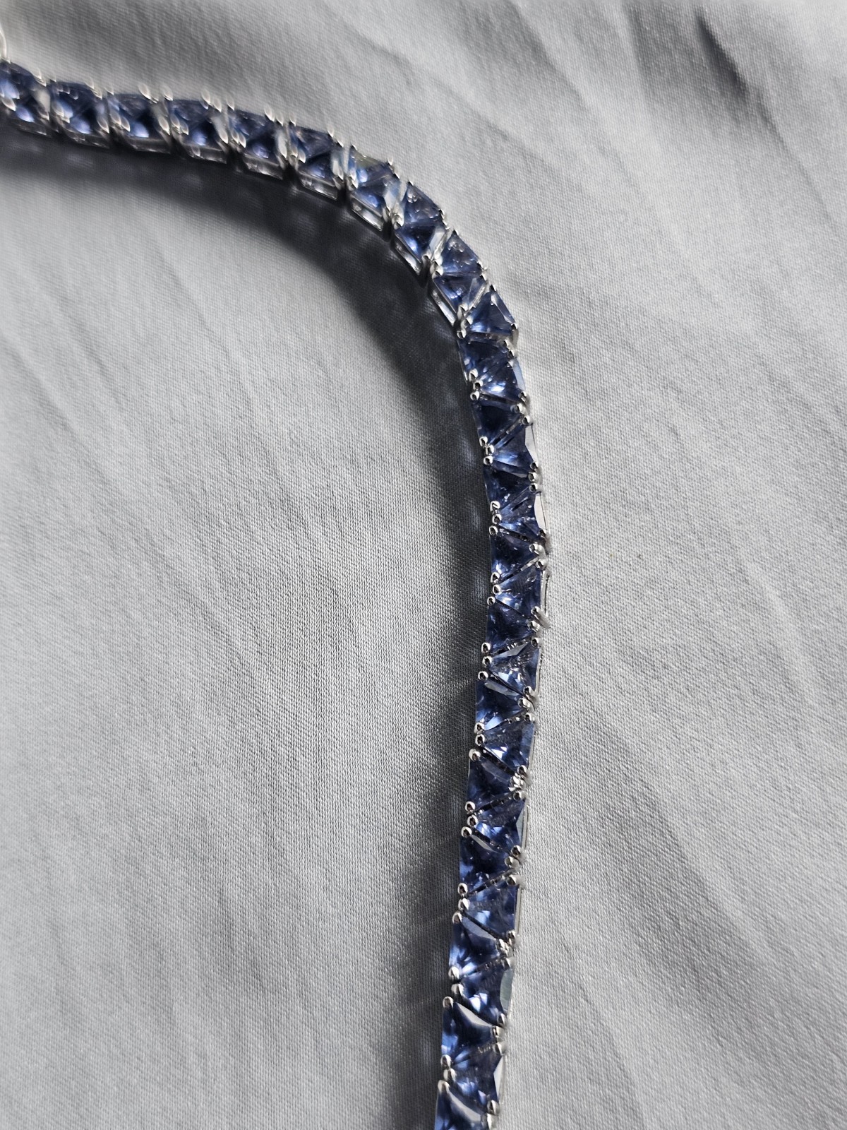 Vintage 925 Sterling Silver Trillion Cut Tanzanite Glass Tennis 8″ Bracelet