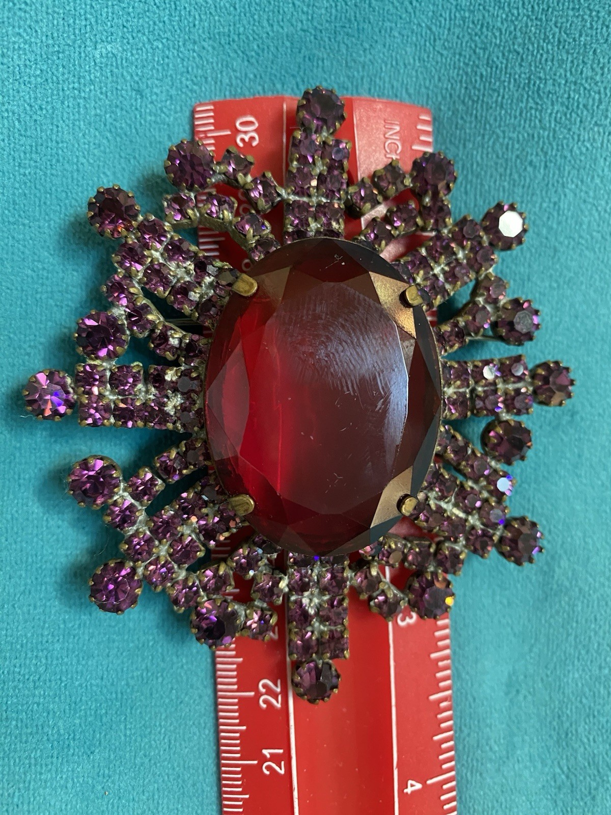 BIG Statement Pin, Ruby Red, Fuchsia, Vintage, Deco Era Plus