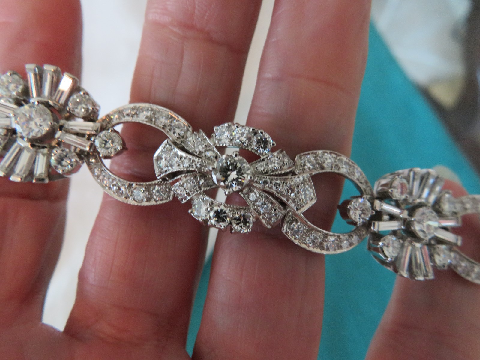 ART DECO PLATINUM 14.00 CT VVS2-VS1 F DIAMOND BRACELET 7″ 17 MM WIDE AMAZING