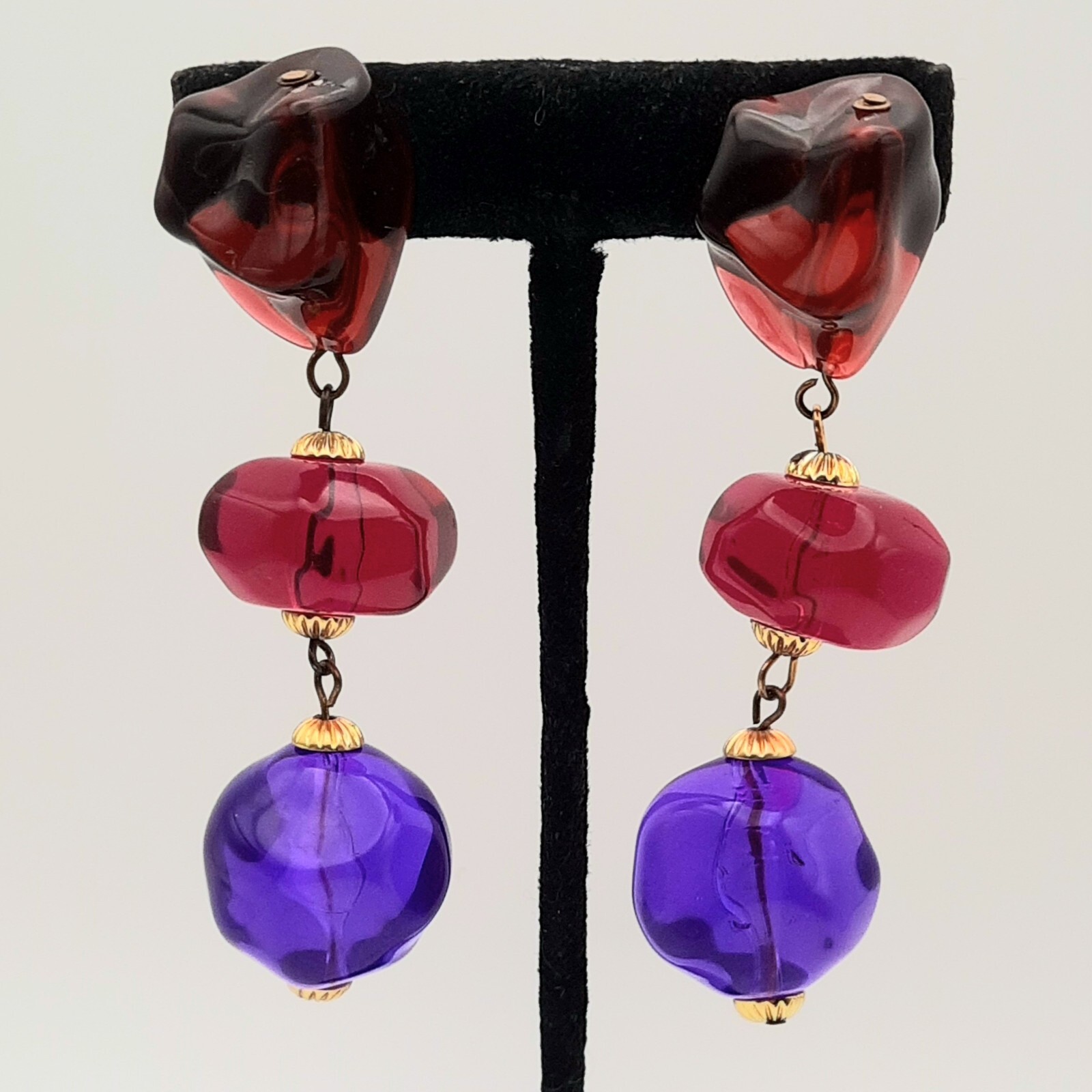 Funky VTG Earrings Large Long Acrylic or Lucite Rock-Shaped Chunky Fun Colorful