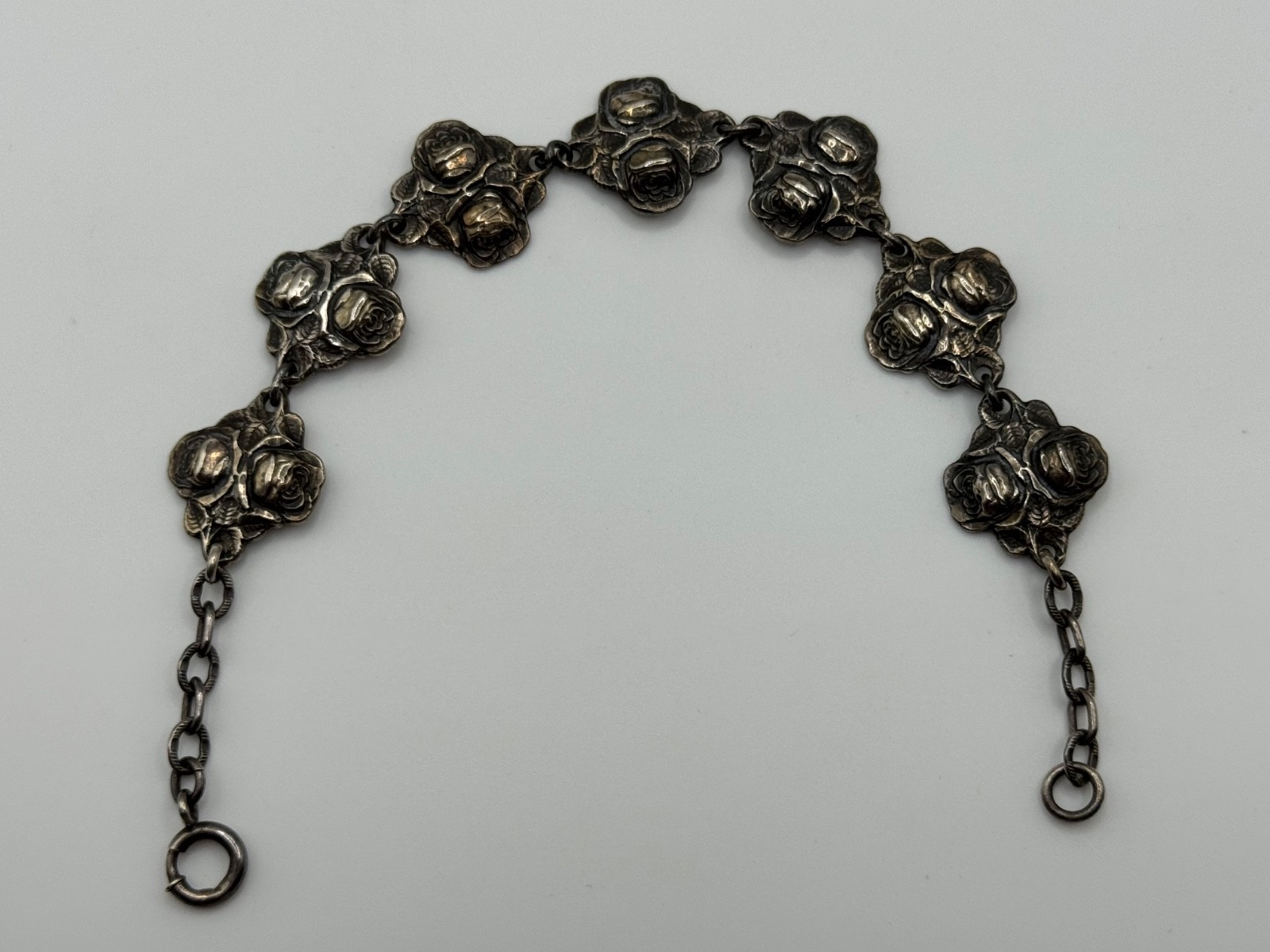 Vintage HVH Sterling Silver Rosary Catholic Saints Rose Panel Link Bracelet