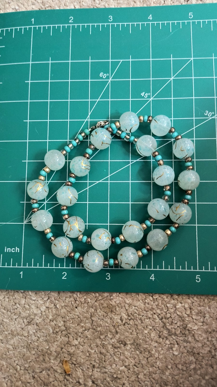VTG Turquoise & Hand painted Glass Beads / 18″ Necklace, 1900s Venetian Murano