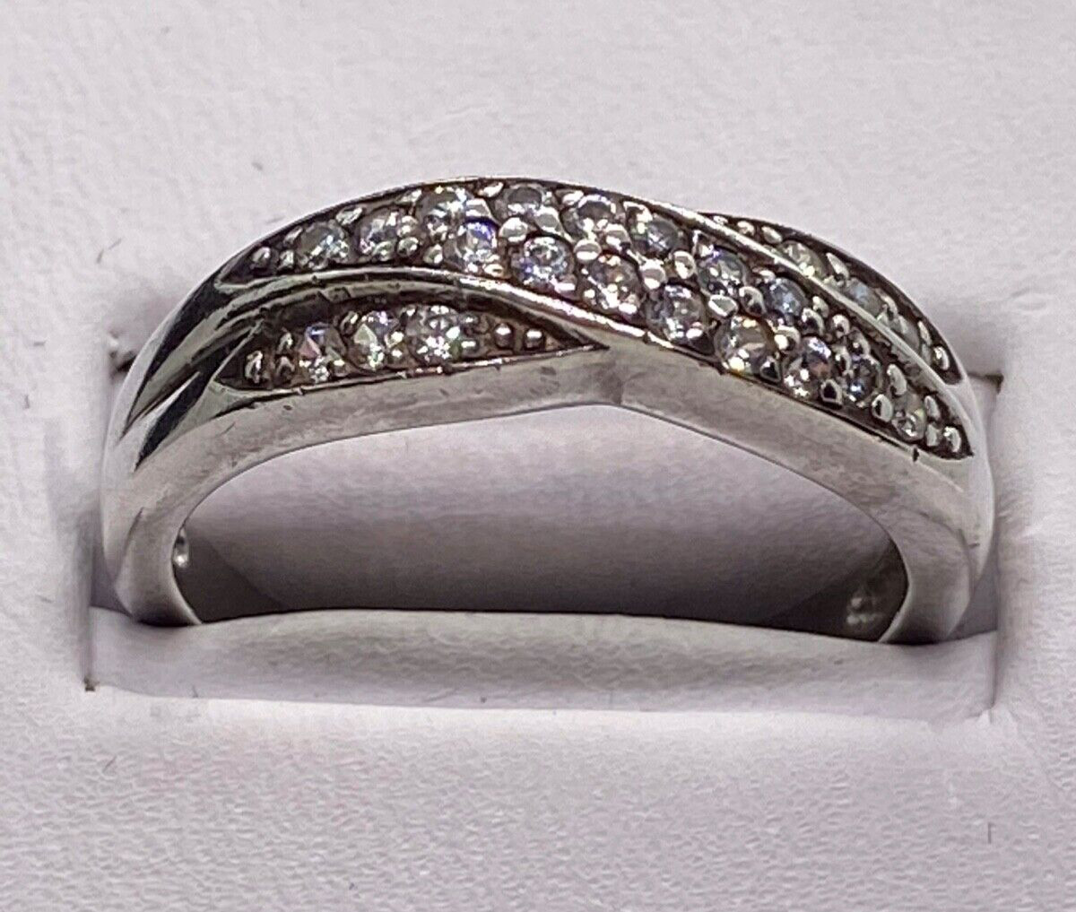 Beautiful Sterling Silver & CZ Anniversary Band, Right Hand Ring Size 8.75