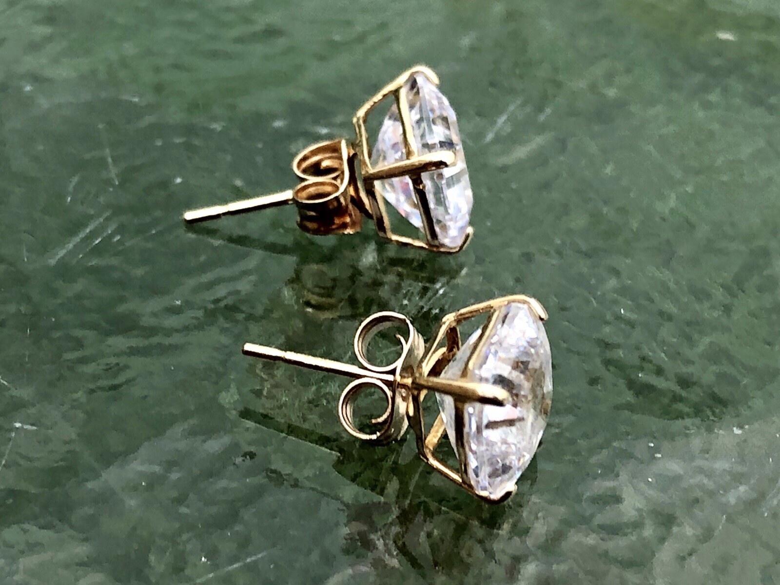Vtg 14k Cushion Cut 7mm AAA CZ Stud Earrings- Amazing Sparkle Signed 1.6g