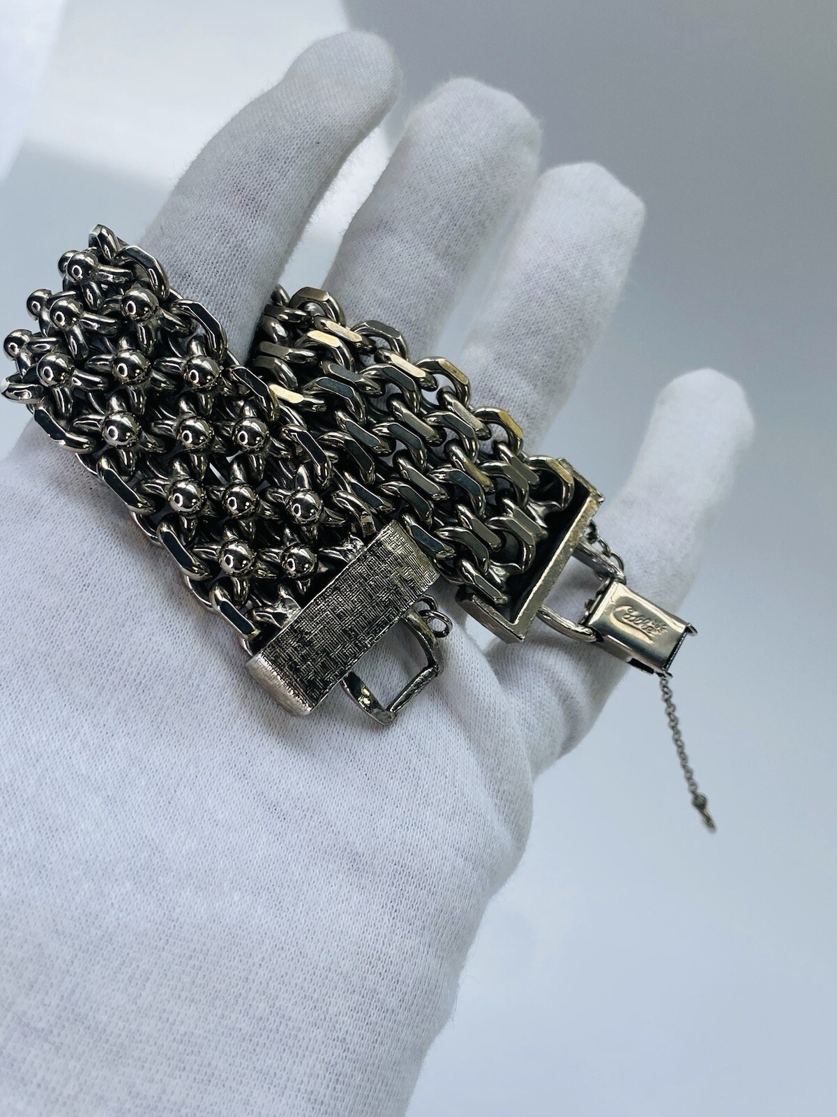 Vintage Cathé Cathe Chunky Silver Tone Heavy Brutalist Ball & Chain Bracelet