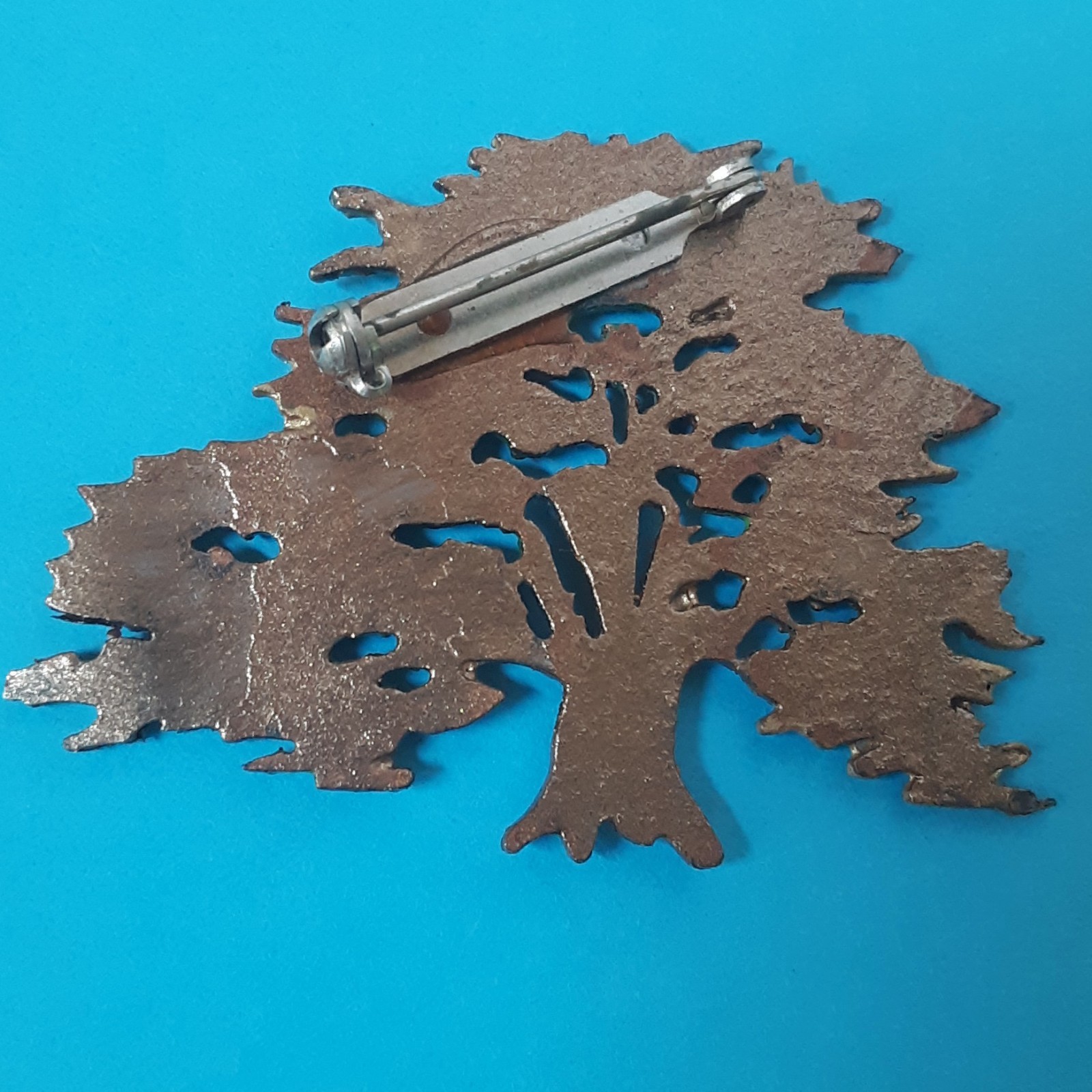Handmade Cut Metal Tree Art FALL COLORS Brooch Pin 2″ x 1-1/2″ Artisan HandCraft