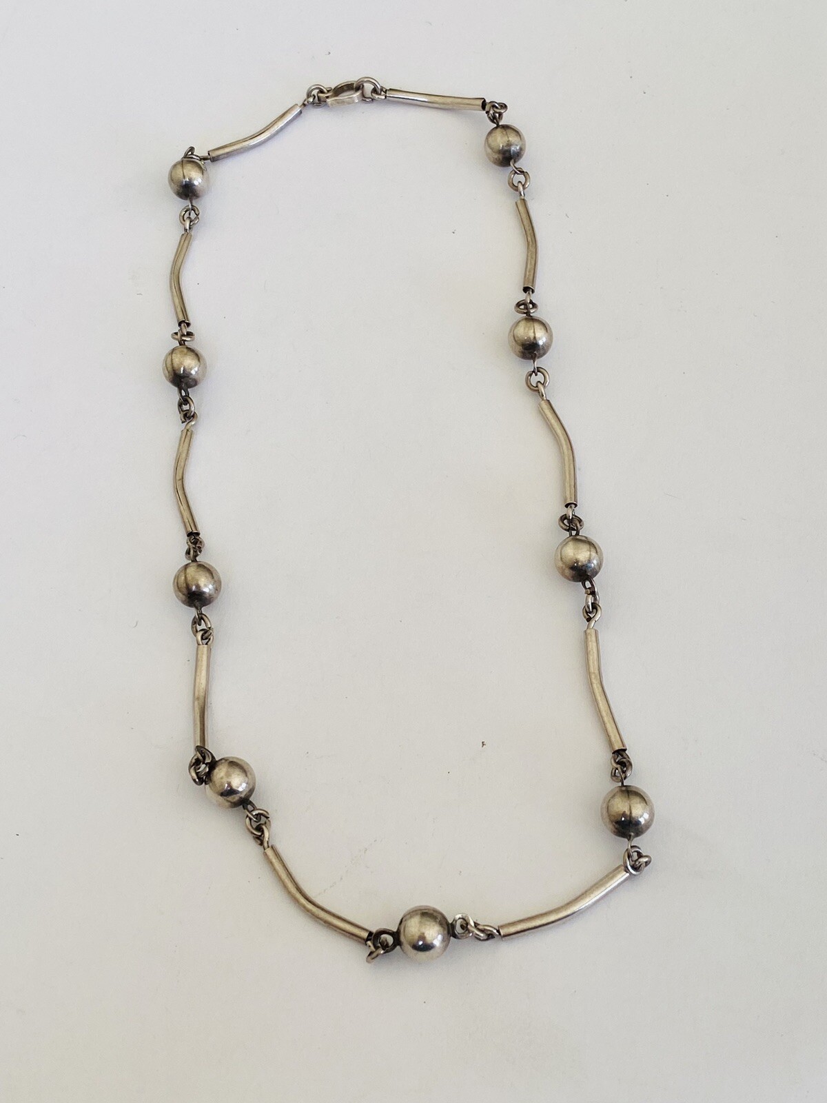 Vintage Sterling Silver Modernist Bar & Ball Bead Station Link Necklace 16-Grams