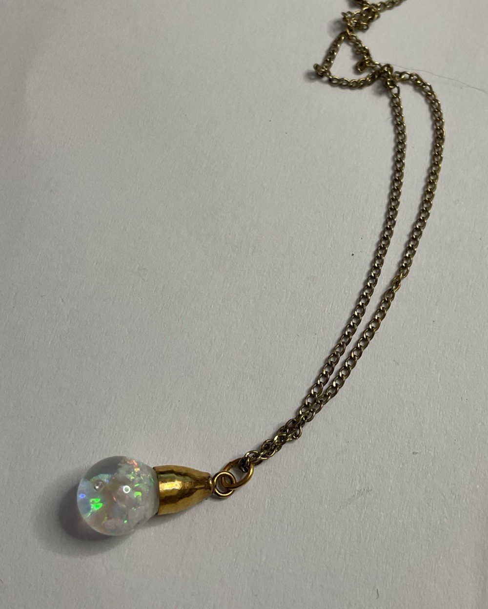 Vintage Floating Opal Pendant w/Gold, On Chain Necklace 15″