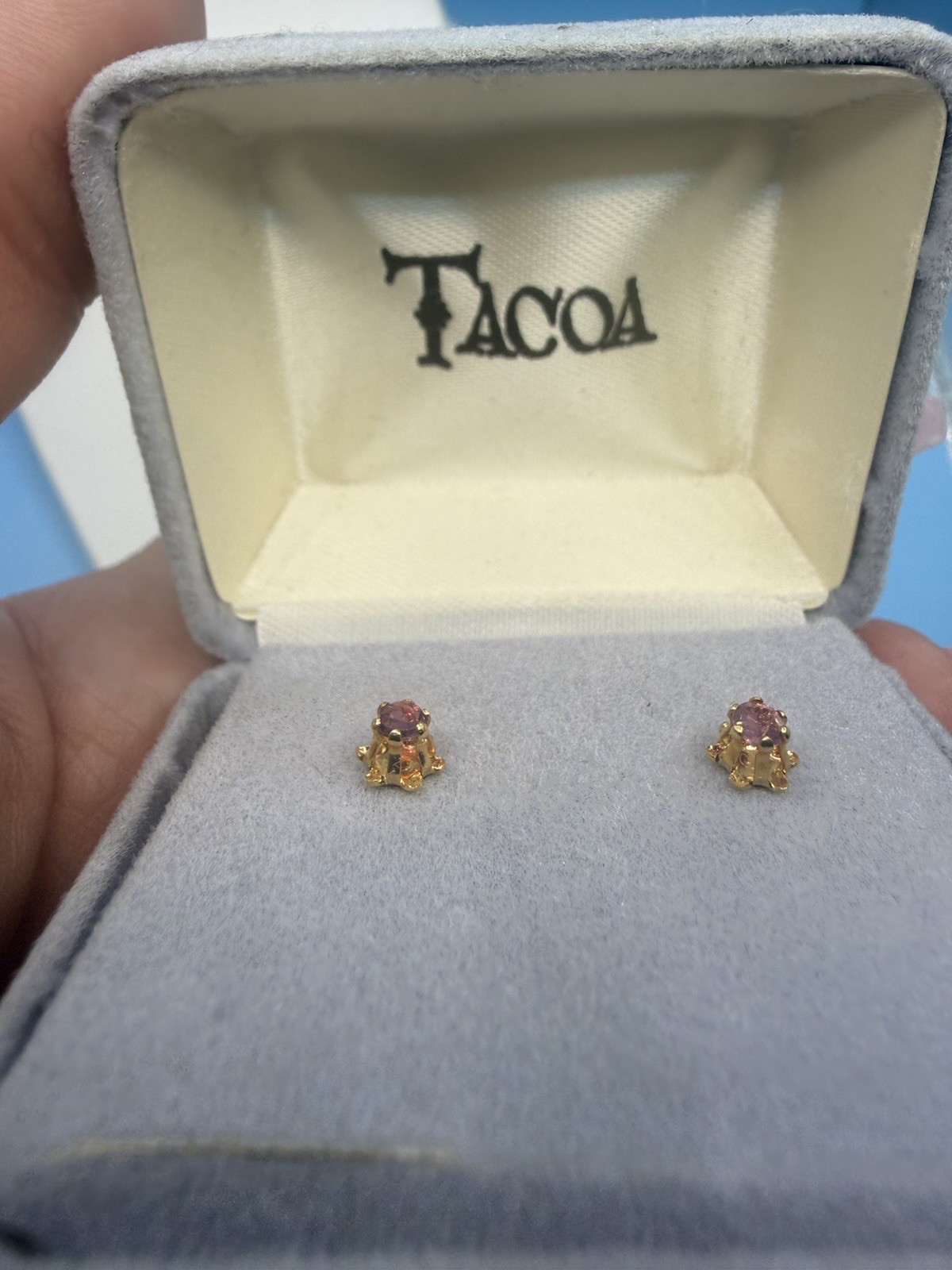 Vintage Estate Pink Sapphire Ruby Gold Tone Studs